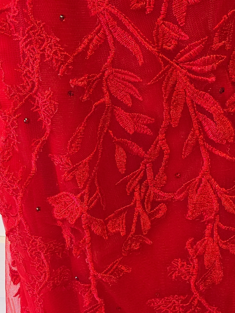 NWT Elegant Red Floral Appliqué Lace Corset Train Full Length Maxi Dress - Picture 5 of 11